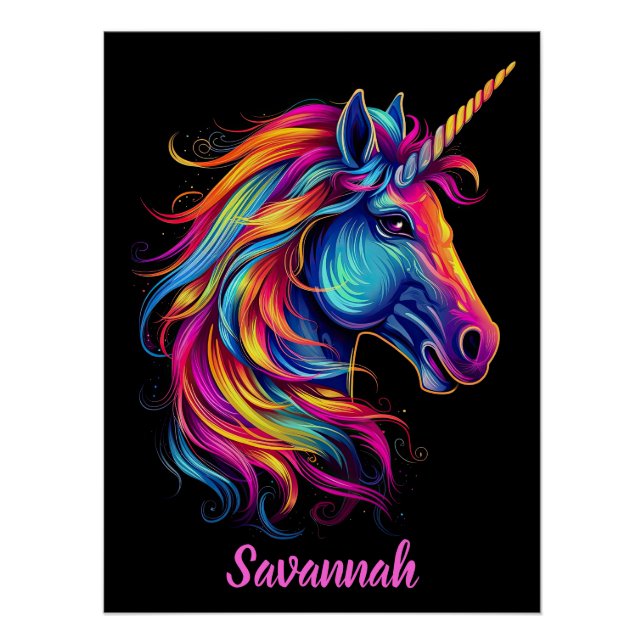 Personalised Name Fantasy Rainbow Cute Girly Poster (Front)