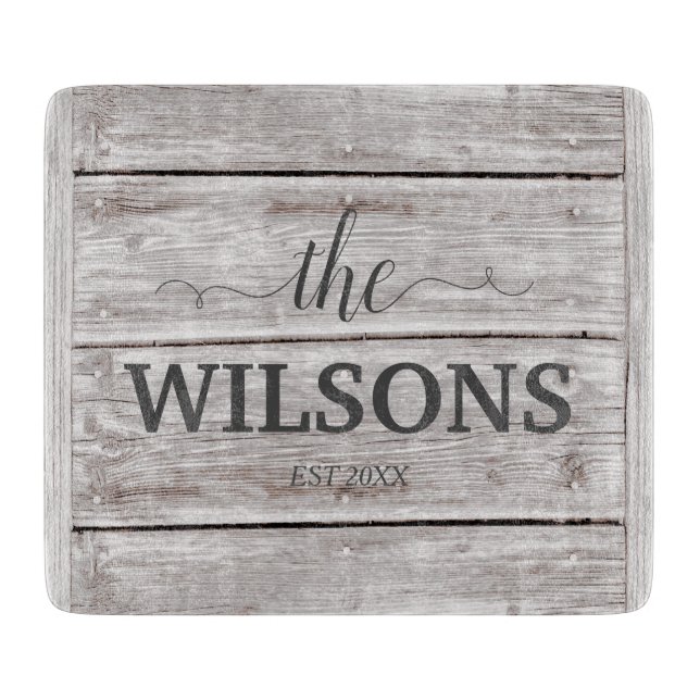 Personalised Name Farmhouse Rustic Faux Old Wood Cutting Board (Front)