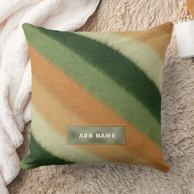 Personalised Name Faux Fur Texture Green Orange Cushion (Blanket)