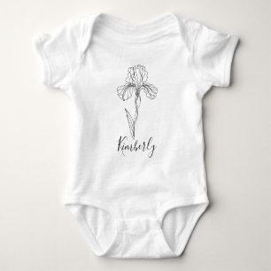 Personalised name February iris Birth Flower Baby Bodysuit