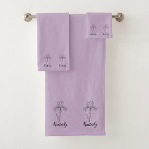 Personalised name February iris Birth Flower Bath Towel Set