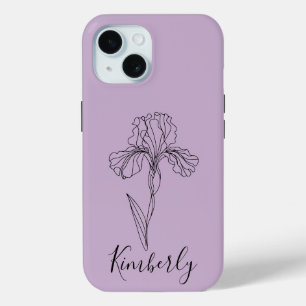 Personalised name February iris Birth Flower iPhone 15 Case