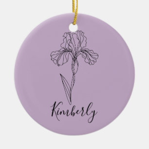 Personalised name February iris Birth Flower Ceramic Tree Decoration