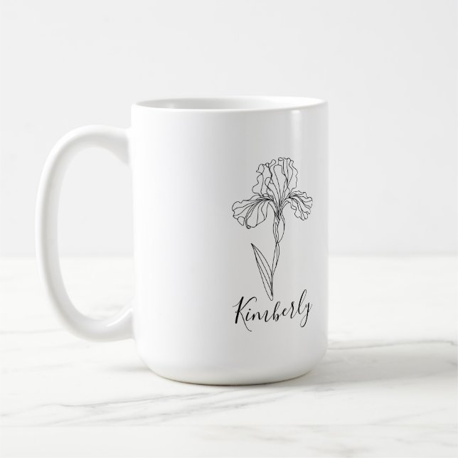 Personalised name February iris Birth Flower Coffee Mug (Left)