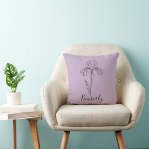 Personalised name February iris Birth Flower Cushion