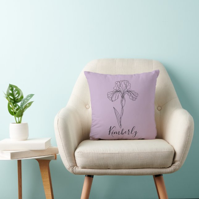 Personalised name February iris Birth Flower Cushion (Chair)