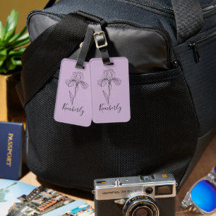 Personalised name February iris Birth Flower Luggage Tag