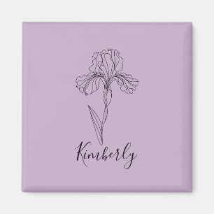 Personalised name February iris Birth Flower Magnet