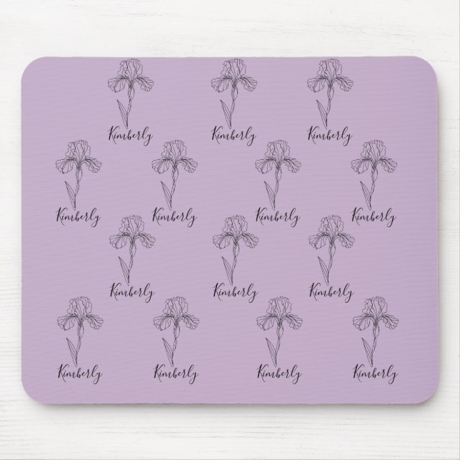 Personalised name February iris Birth Flower Mouse Mat (Front)