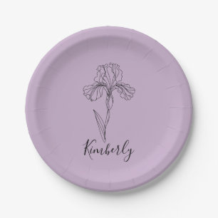 Personalised name February iris Birth Flower Paper Plate