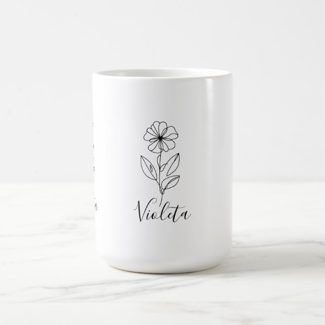 Personalised name February violet Birth Flower  Coffee Mug (Center)