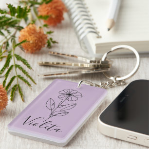 Personalised name February violet Birth Flower  Key Ring