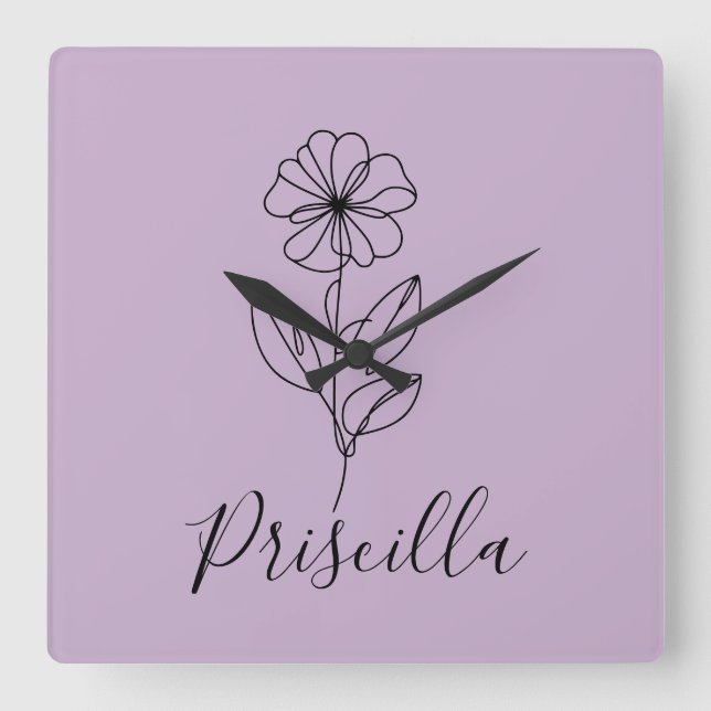 Personalised name February violet Birth Flower  Square Wall Clock (Front)