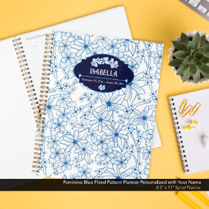 Personalised Name Feminine Blue Floral Pattern Planner