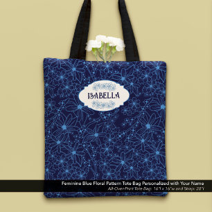 Personalised Name Feminine Blue Floral Pattern Tote Bag