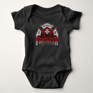 Personalised NAME Firefighter Helmet Fire Rescue Baby Bodysuit