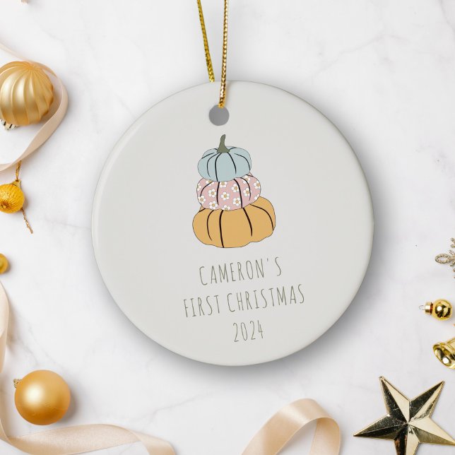 Personalised Name First Christmas Fall Pumpkins Ceramic Tree Decoration (Creator Uploaded)