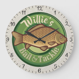 Personalised NAME Fish Bait Tackle Fishing Angler Large Clock