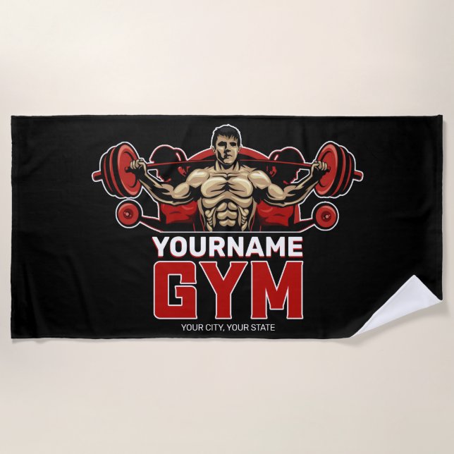 Personalised NAME Fitness Home GYM Weight Lifting Beach Towel (Front)