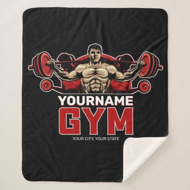 Personalised NAME Fitness Home GYM Weight Lifting Sherpa Blanket (Front)