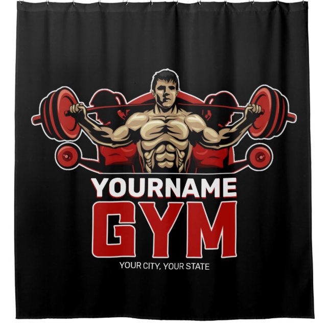 Personalised NAME Fitness Home GYM Weight Lifting Shower Curtain (Front)