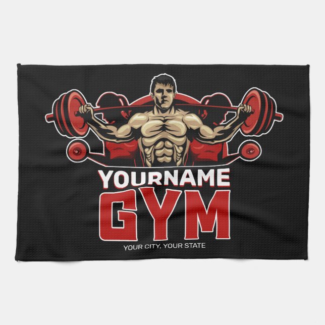 Personalised NAME Fitness Home GYM Weight Lifting  Tea Towel (Horizontal)