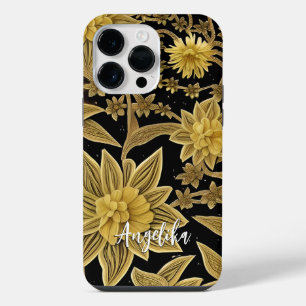 Personalised Name Floral Black Gold iPhone 14 Pro Max Case