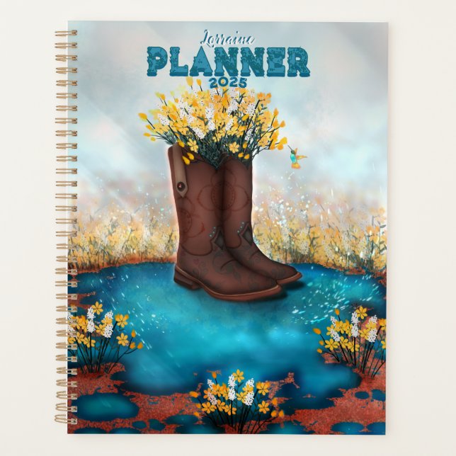Personalised Name Floral Boot with Humming bird Planner (Front)