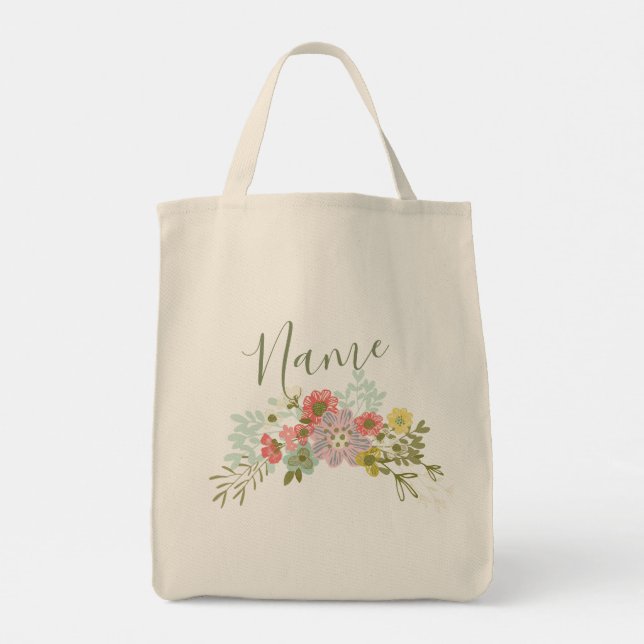 Personalised Name Floral Garden Ladies Womens Tote (Back)