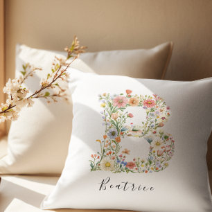 Personalised Name & Floral Monogram 'B' Cushion