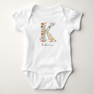 Personalised Name & Floral Monogram 'K' Baby Bodysuit