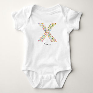 Personalised Name &Floral Monogram 'X' Baby Bodysuit