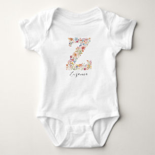 Personalised Name &Floral Monogram 'Z' Baby Bodysuit
