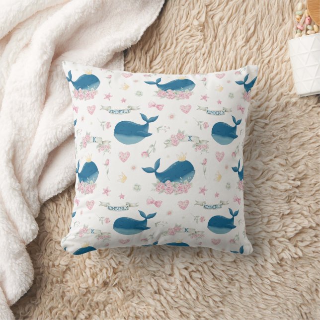 Personalised Name Floral Nautical Whale Cushion (Blanket)