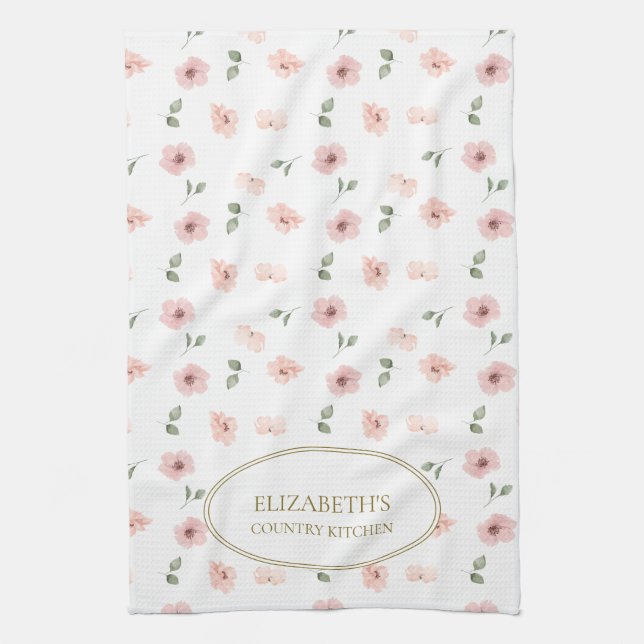 Personalised Name Floral Pattern Tea Towel (Vertical)