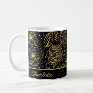 Personalised name floral seamless pattern gold coffee mug
