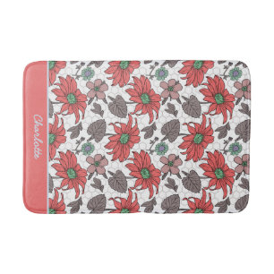 Personalised name floral seamless pattern pink bath mat