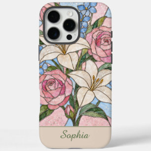 Personalised Name Floral Stained Glass Design iPhone 16 Pro Max Case