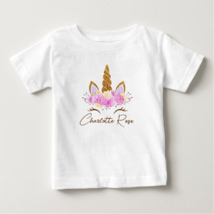 Personalised Name Floral Unicorn Girls  Baby T-Shirt