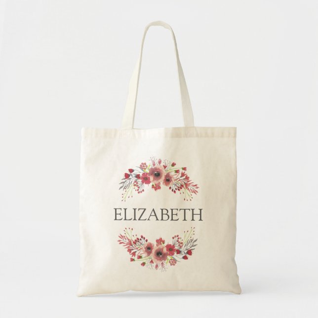 Personalised Name Floral Wreath Tote Bag (Front)