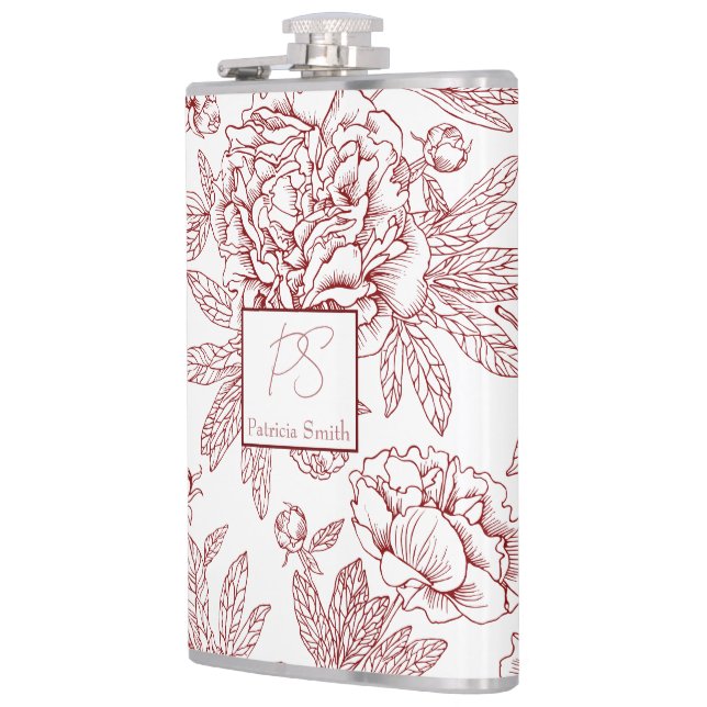 Personalised name Flower pattern Hip Flask (Left)