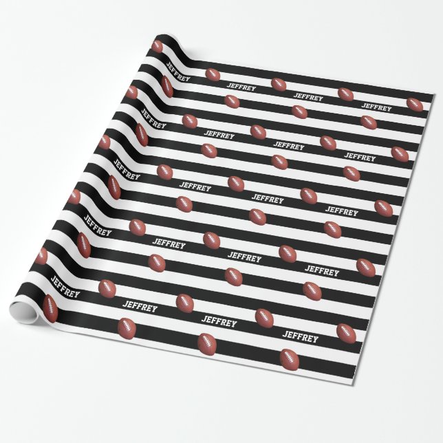 Personalised Name Football Black and White Wrapping Paper (Unrolled)