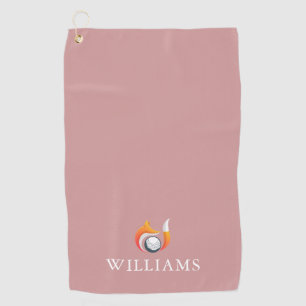 Personalised Name Fox And Ball Dusty Rose Pink Golf Towel