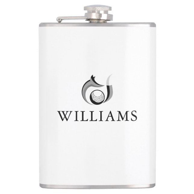 Personalised Name Fox And Golf Ball Hip Flask (Front)