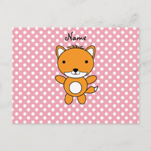 Personalised name fox pink polka dots postcard