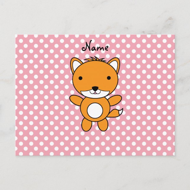 Personalised name fox pink polka dots postcard (Front)