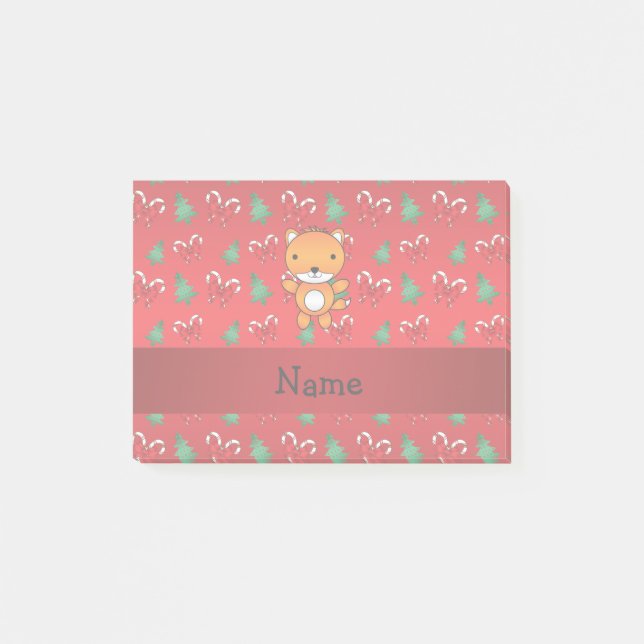 Personalised name fox red christmas bows post-it notes (Front)