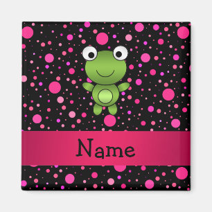 Personalised name frog black pink polka dots magnet