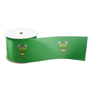 Personalised name frog green background satin ribbon