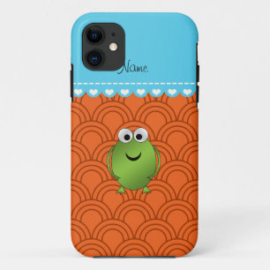 Personalised name frog orange circles blue stripe iPhone 11 case